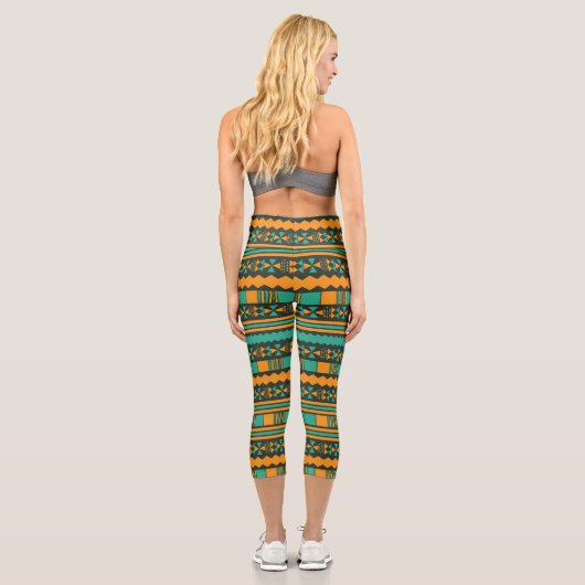 Leggings Capri Aztèque Ethnique Vert (Verso)
