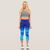 Leggings Capri Azure Shift - Dégradé dynamique de vague bleue (Recto)