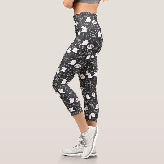 Leggings Capri B&W Cute Doodle Halloween Motif (Gauche)