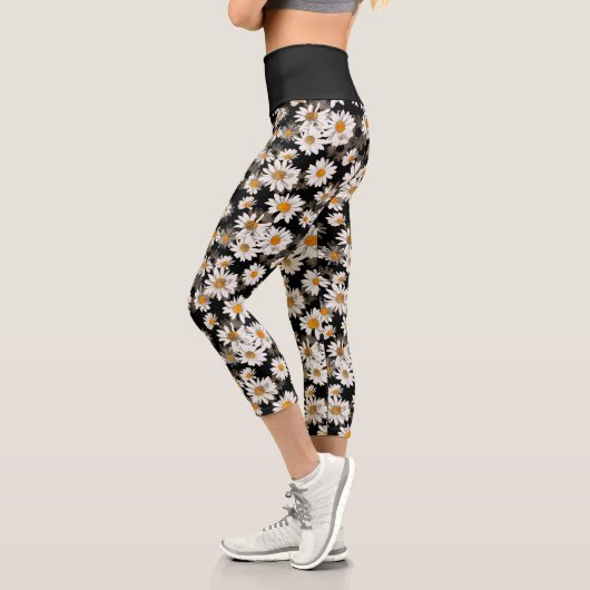 Leggings Capri Baisson blanc chic sur motif floral noir (Gauche)