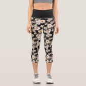 Leggings Capri Baisson blanc chic sur motif floral noir (Recto)