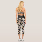 Leggings Capri Baisson blanc chic sur motif floral noir (Verso)