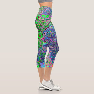 Leggings Capri Balayage Abstrait marbré vert et violet de chaux
