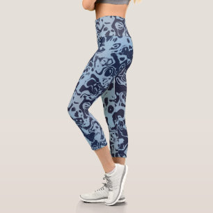 Leggings Capri Balayage en marbre bleu Abstrait