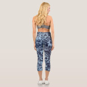 Leggings Capri Balayage en marbre bleu Abstrait (Verso)