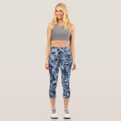 Leggings Capri Balayage en marbre bleu Abstrait (Recto)