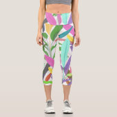 Leggings Capri Banane colorée tropicale Feuille Motif blanc (Recto)