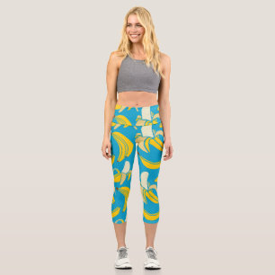 Leggings Capri Bananes jaunes, motif arrière - plan bleu