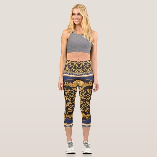 Leggings Capri Bandana Print : Black Blue Gold. (Recto)