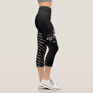 Leggings Capri Bande dessinée bi-noire Sheltie et nom et race du