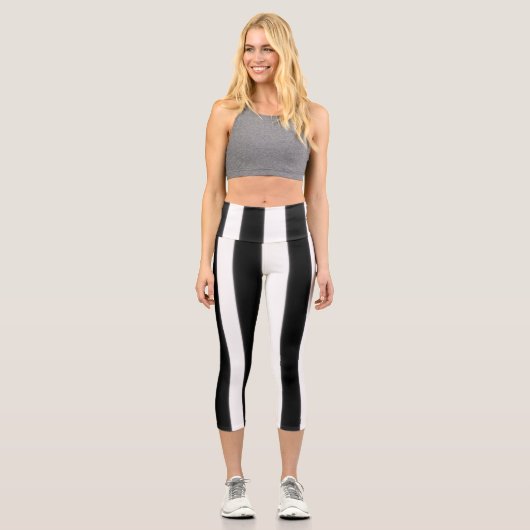 Leggings Capri Bande large noire + blanche (Recto)
