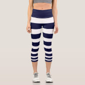 Leggings Capri Bande marine moderne bleu et blanc (Recto)