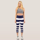 Leggings Capri Bande marine moderne bleu et blanc (Recto)