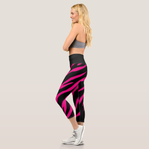 Leggings Capri Bande rose et noire poster de animal zèbre haute 