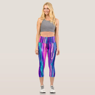 Leggings Capri Bandes abstraites violettes, roses et bleues