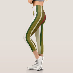 Leggings Capri Bandes d'olivier, de vert et de rouge