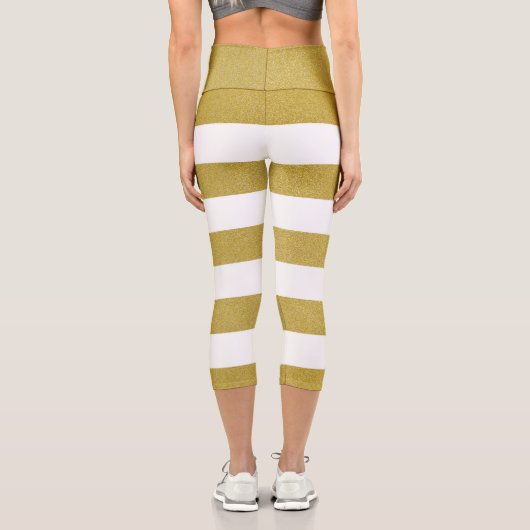 Leggings Capri Bandes d'or, Blancs, Motif rayé (Verso)