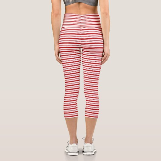 Leggings Capri Bandes horizontales rouges et blanches (Verso)