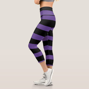 Leggings Capri Bandes inégales en violet et en noir
