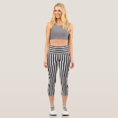 Leggings Capri Bandes minces noires et blanches (Recto)