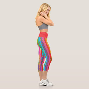 Leggings Capri Bandes multicolores avec Gold Yoga Capris