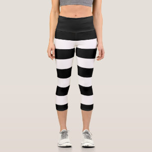 Leggings Capri Bandes noires et blanches, Motif rayé, Lignes