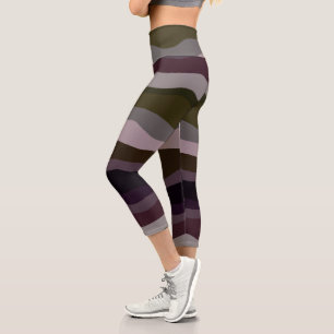 Leggings Capri Bandes ondulées d'olive et de violet