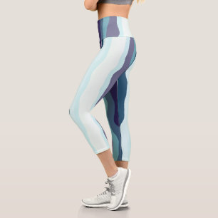 Leggings Capri Bandes ondulées violettes et turquoise