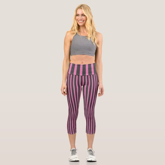 Leggings Capri Bandes roses et gris (Recto)