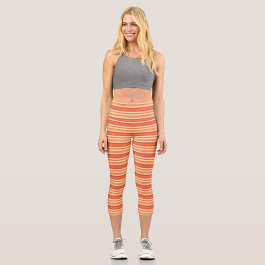 Leggings Capri Bandes rouges mignonnes orange (Recto)