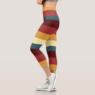 Leggings Capri Bandes rouges, turquoises et jaunes