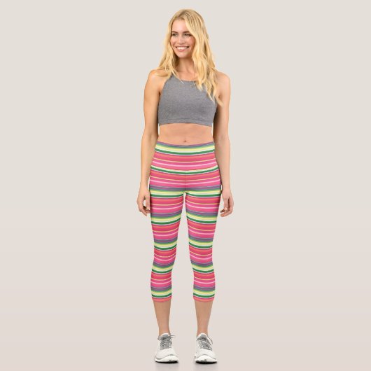 Leggings Capri Bandes vert rose pâle (Recto)