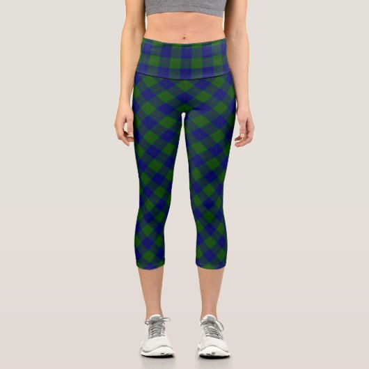 Leggings Capri Barclay tartan bleu vert plaid (Recto)