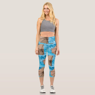 Leggings Capri Beach party blues soleil océan parapluie pop coule