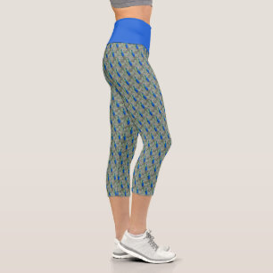 Leggings Capri Beau Motif Peacock Bleu