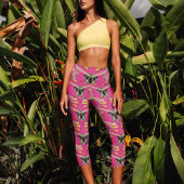 Leggings Capri Beau rose encadré de Yoga Motif or