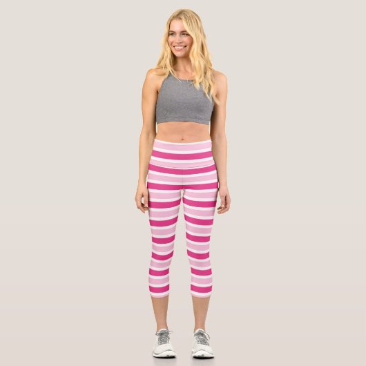 Leggings Capri Belle bande rose et blanche (Recto)