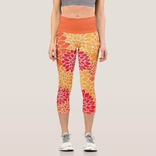 Leggings Capri Belle Dahlia Orange Rouge Brown Botanique Floral