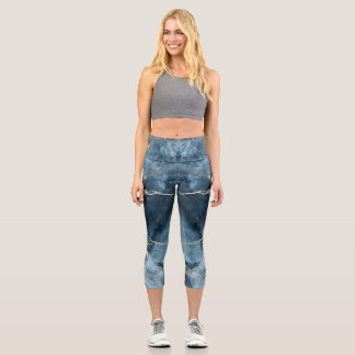 Leggings Capri Belle impression couleur marbre bleu