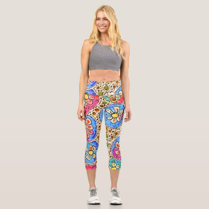Leggings Capri Belle mosaique artistique dessinée à la main motif