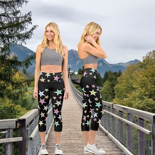 Leggings Capri Belles étoiles avec des visages aux couleurs paste