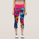 Leggings Capri Belles fleurs et Roses sucrés (Recto)
