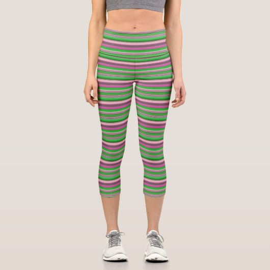 Leggings Capri Belles rayures vert violet (Recto)