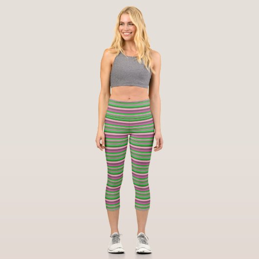 Leggings Capri Belles rayures vert violet (Recto)