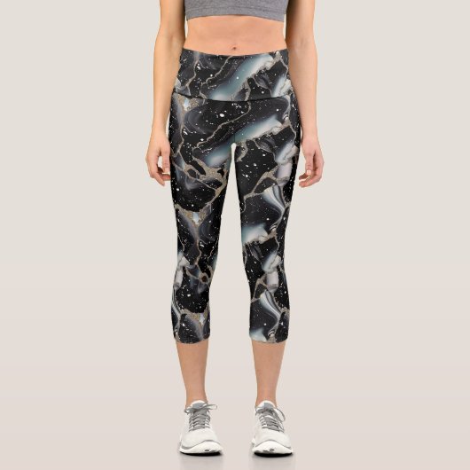 Leggings Capri Black And Gold Marble Abstract Modern (Recto)