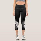Leggings Capri Black and Silver Floral Yin Yang (Recto)