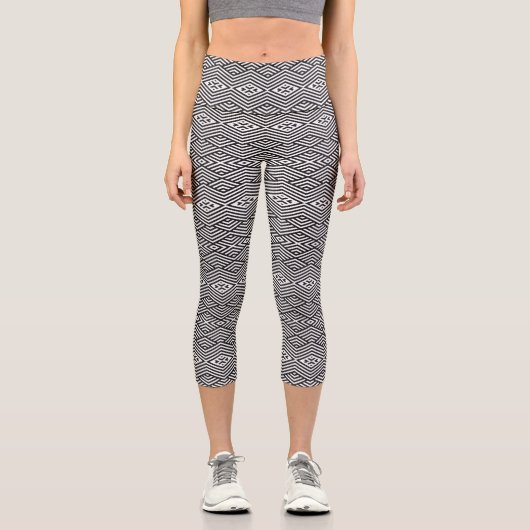 Leggings Capri Black and White Geometric Pattern (Recto)