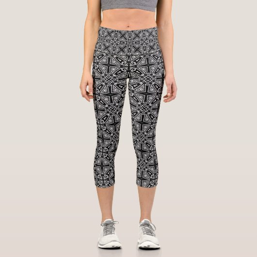 Leggings Capri Black and White Tribal Pattern (Recto)