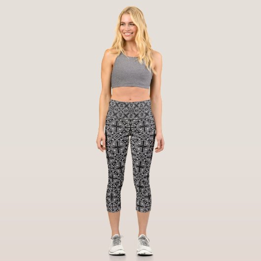 Leggings Capri Black and White Tribal Pattern (Recto)