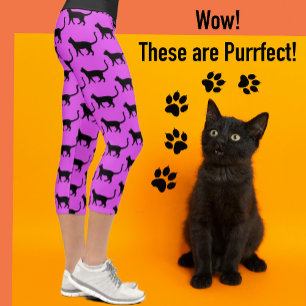 Leggings Capri Black Cat Hot rose Crazy Cat Femme